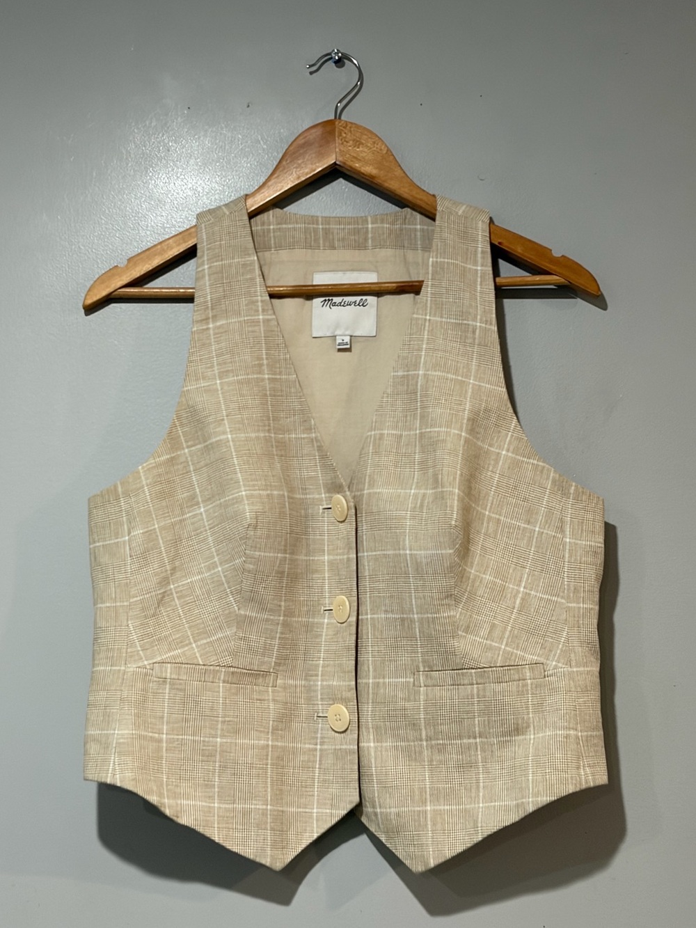 MADEWELL Linen Vest Top Sesame Maeve Glen Plaid Size 8 - Picture 2 of 10
